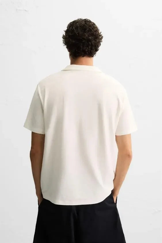 White Textured v Color Polo shirt