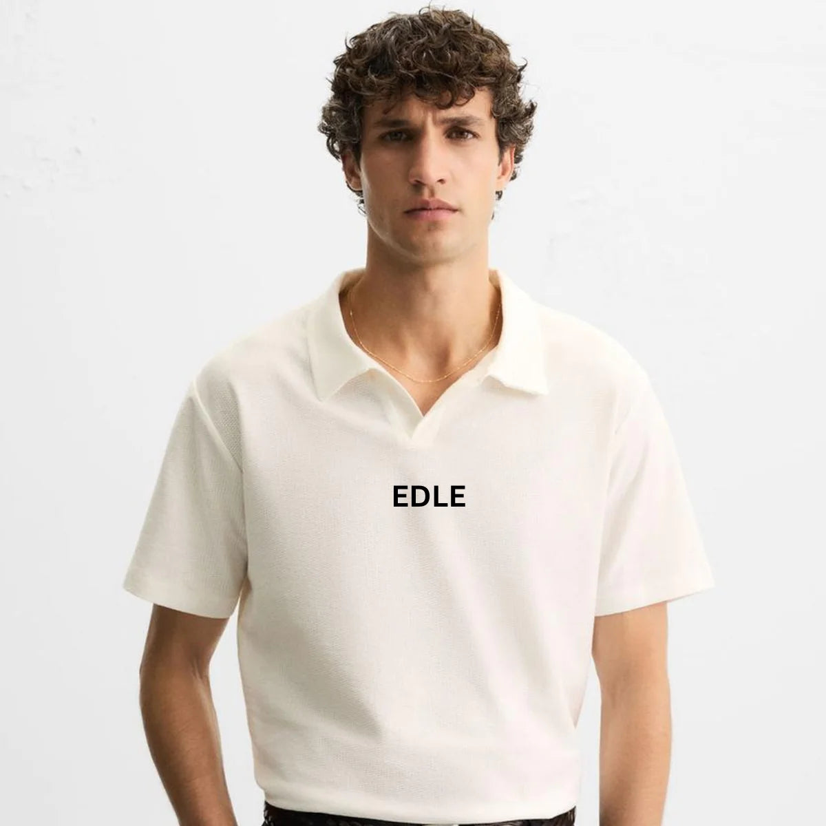 White Textured v Color Polo shirt