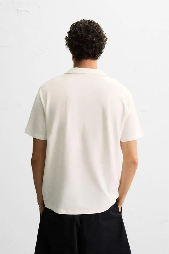 White Textured v Color Polo shirt