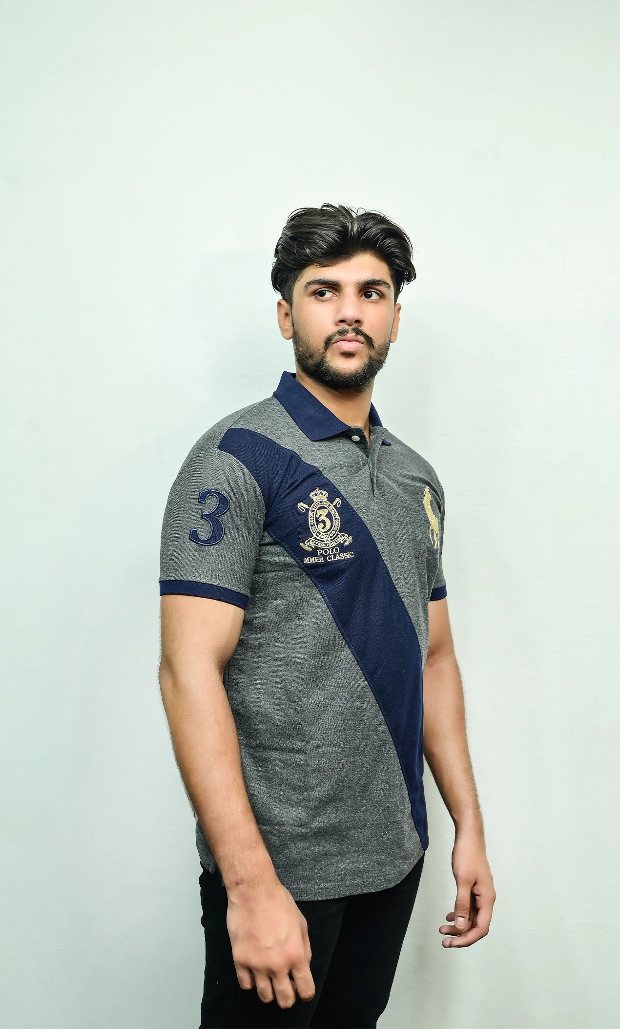 RL  Navy Blue Stripe Polo Shirt