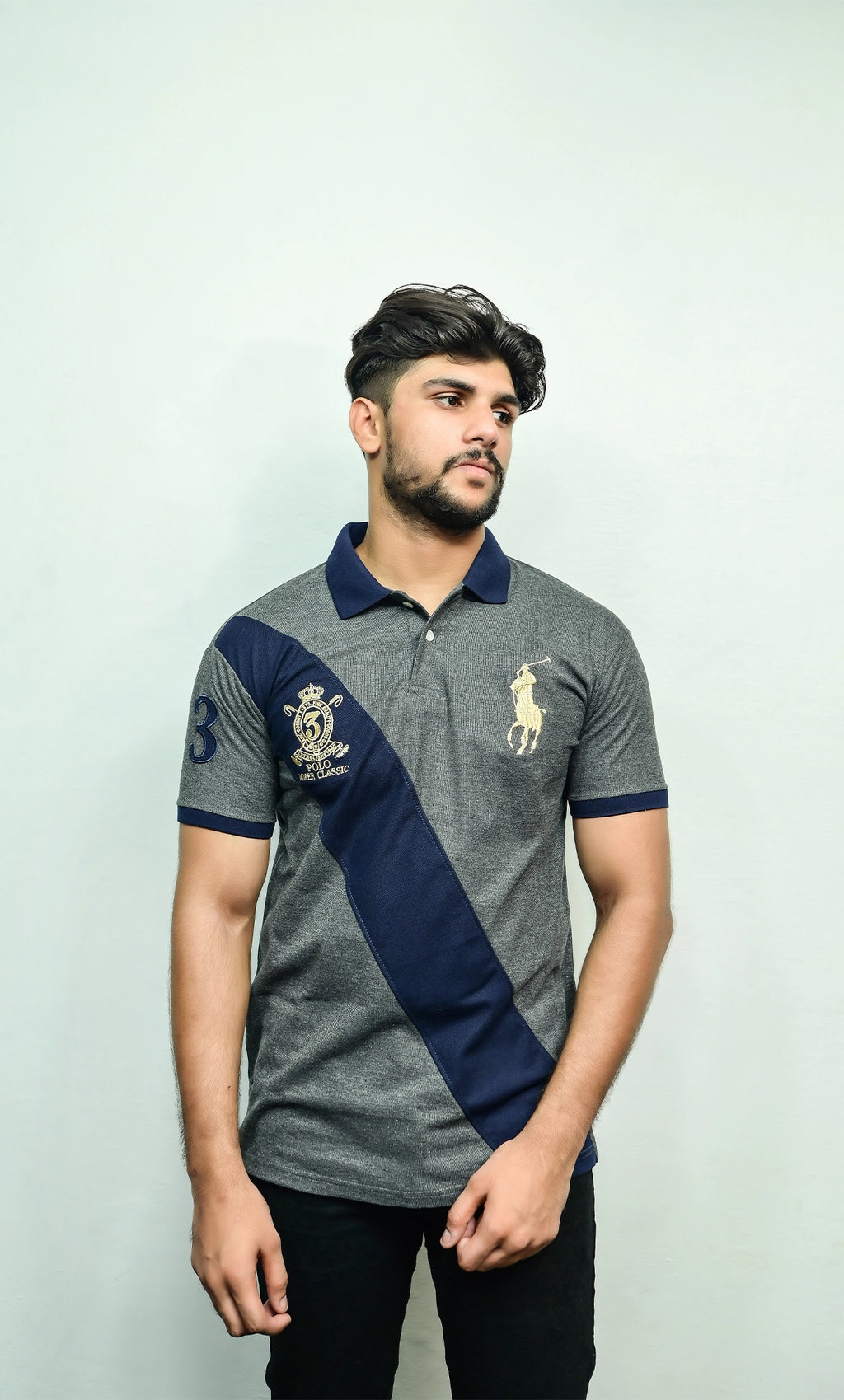RL  Navy Blue Stripe Polo Shirt