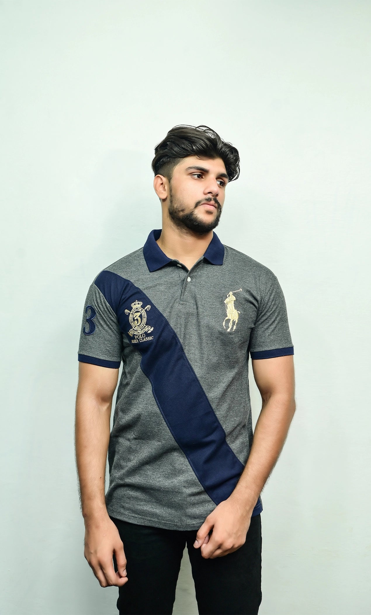 RL  Navy Blue Stripe Polo Shirt