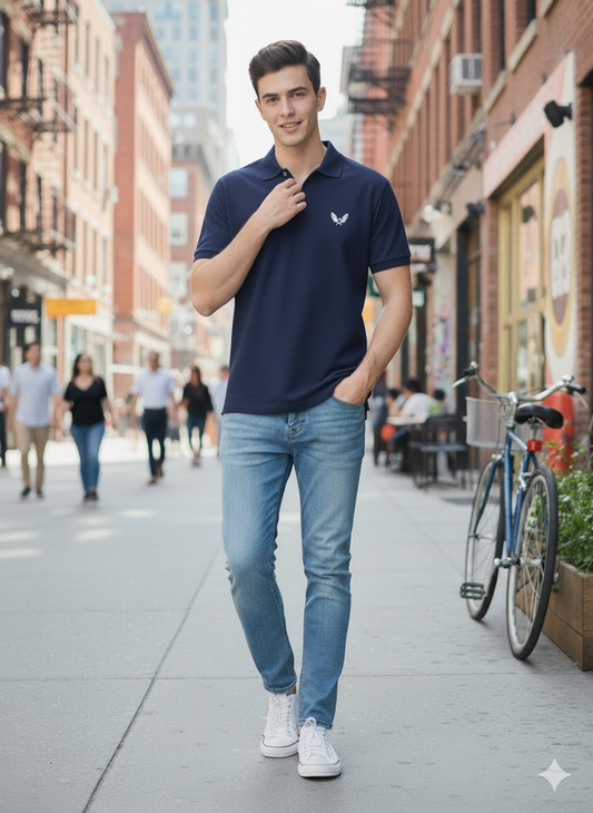 Navy Blue V Color POLO SHIRT
