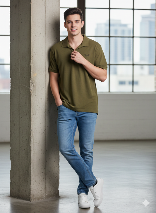 Olive Green V Color POLO SHIRT
