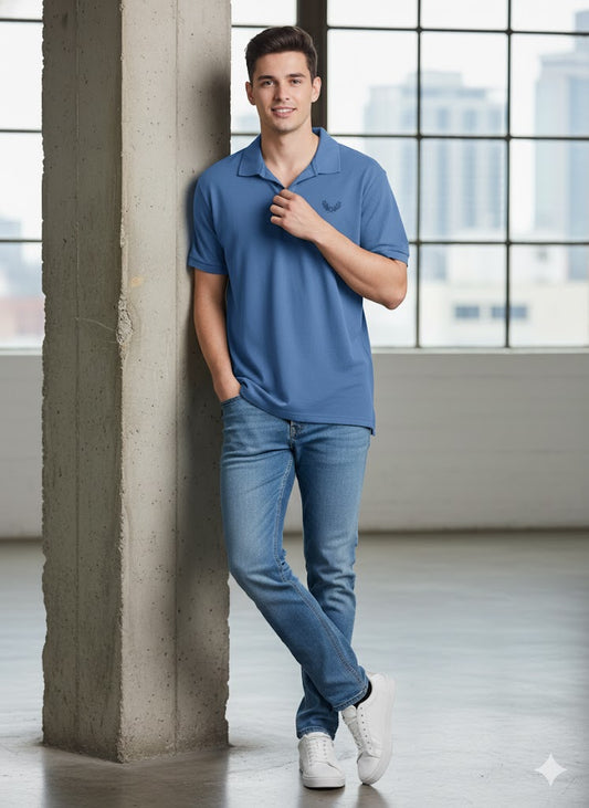 SkyBlue V Color POLO Shirt