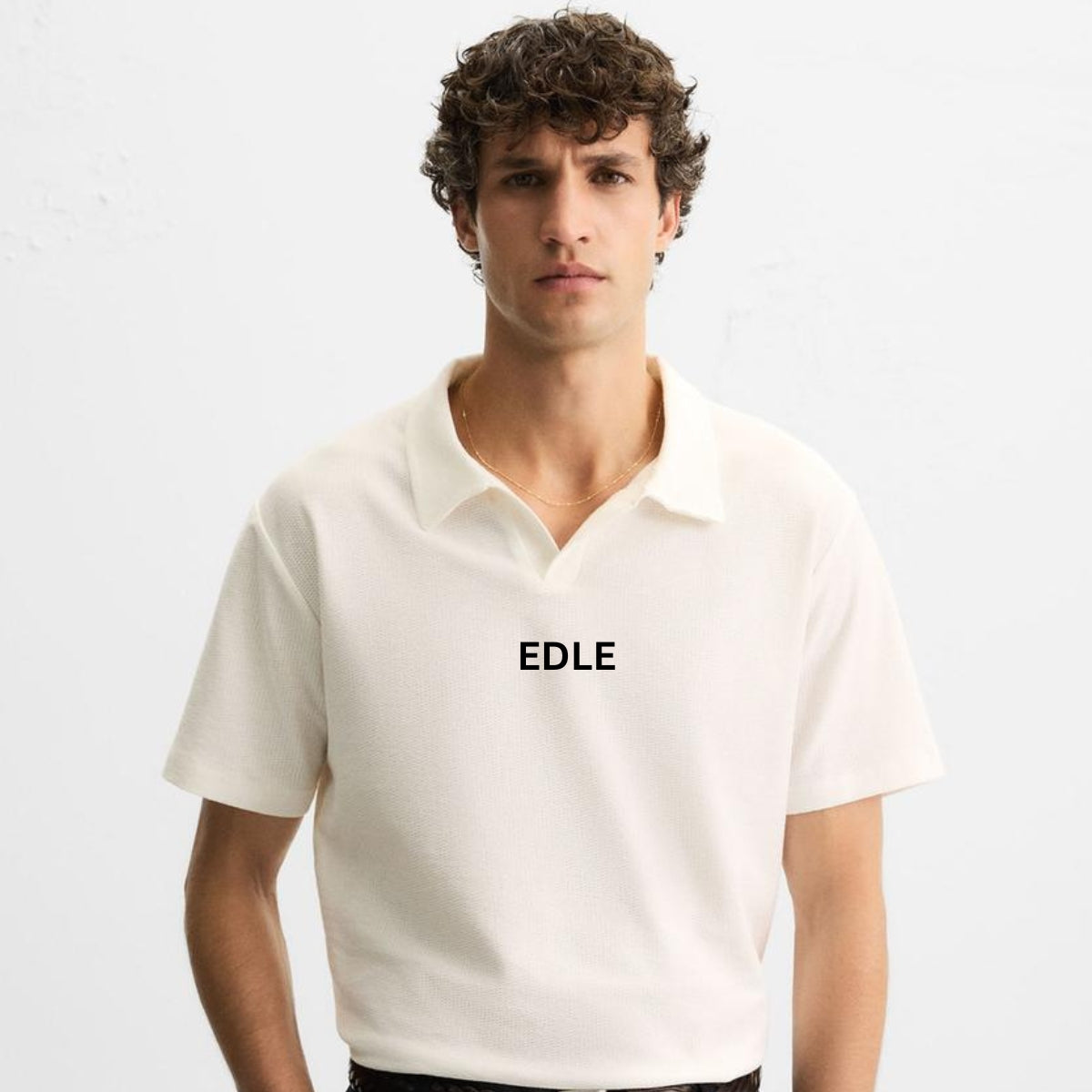 White Textured v Color Polo shirt