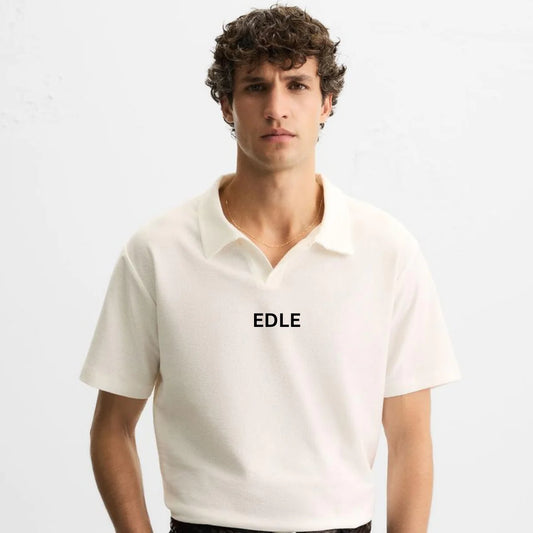 White Textured v Color Polo shirt